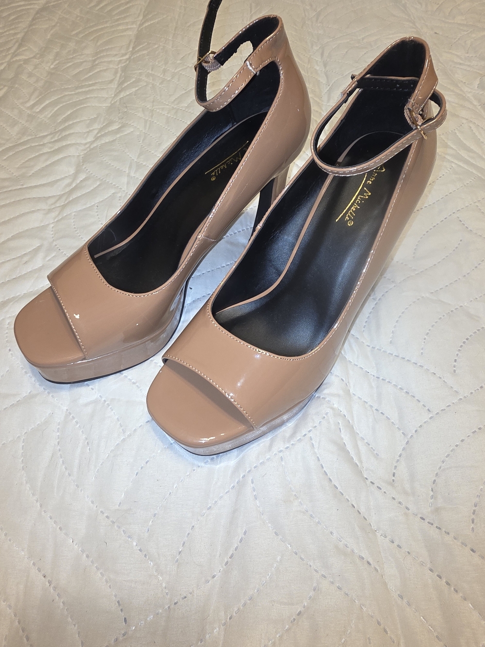 Patent Platform Ankle Strap Heels in Brown Like New